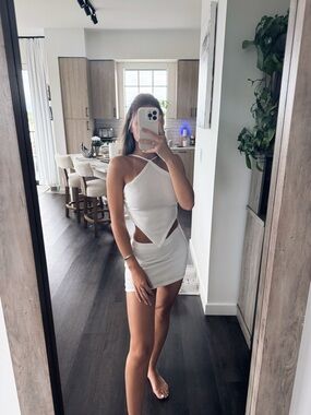 SHEIN Vacay White Textured Set with Tank/Skirt (Size XS)